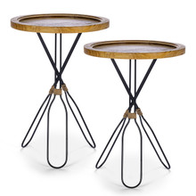 Set of 2 Wood and Metal Side Tables