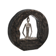 Aluminum Yoga Lady In Circle Log 11", Silver
