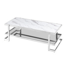 Metal/marble Glass, Coffee Table,silver/white Kd