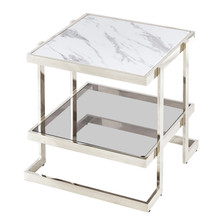 Metal/marble Glass, Side Table, Silver/white Kd