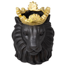 Resin 9" Lion W/ Crown, Black