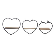 S/3 Metal/wood Heart Wall Shelves, Brown/black