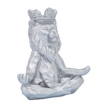Resin 7" Yoga Lion W/ Crown, Silver