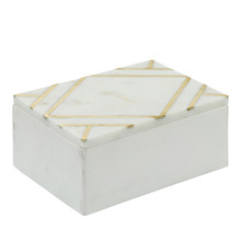 Marble 7x5 Rectangular Box W/gold Inlays,wht