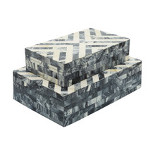 Resin S/2 Herringbone Boxes, Black/white