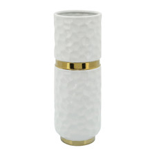 5x13"h Belted Vase, White/gold