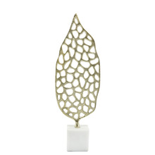 Metal, 19"h Cut-out Leaf On Stand, Gold