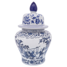 Cer, 15"h Blossoms Jar, Blue