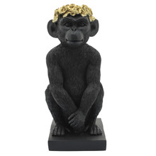 Res, 14" Monkey Figurine Flower Crown, Blk/gold