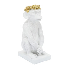 Res, 14" Monkey Figurine Flower Crown, Wht/gold
