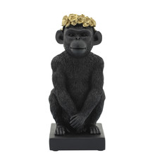 Res, 8" Monkey Flower Crown Figurine,  Blk/gld
