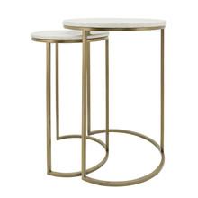 Metal/marble, S/2  21/23"h Side Tables, Gld/wht