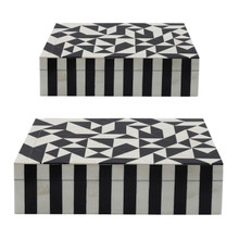Resin, S/2 10/12" Harlequin Boxes, Black/white