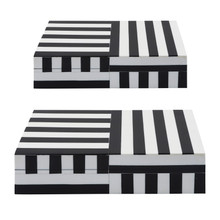 Resin, S/2 10/12" Striped Boxes, Black/white