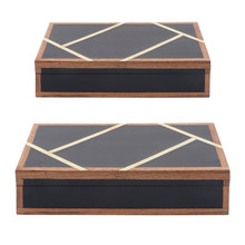 Resin, S/2 10/12" Boxes W/ Gold Inlay, Black