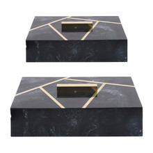 Resin, S/2 10/12" Boxes W/ Knob, Black/gold