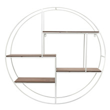 Metal/wood, 32" 4-layered Round Shelf, Brown/white