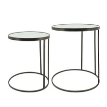 Metal, S/2 21/24" Mirrored Side Tables, Black