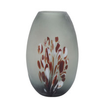 Glass, 12''h, Frosted Vase With Red Detail-gray