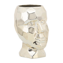 Porcelain, 6" Dia Face Vase, Gold