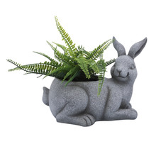 Resin, 15"d  Sitting Bunny Planter, Gray