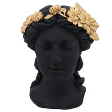 Resin, 16"h Daisies Lady Head Statue, Black/gold