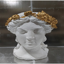 Resin, 16"h Daisies Lady Head Planter, White/gold