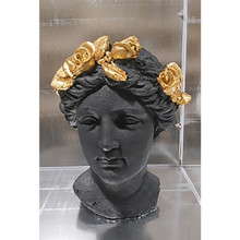 Resin, 16"h Roses Lady Head Planter, Black/gold