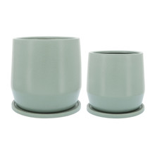 Cer, S/2 7/10"d Planters W/ Saucer, Green