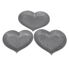Cer, S/3 12/13/15" Scratched Heart Plates, Silver