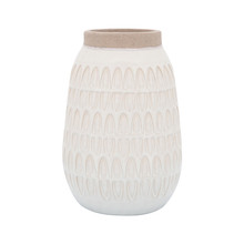 Cer, 8"h Carved Vase, Beige
