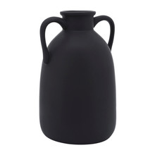 Cer, 10"h Eared Vase, Black
