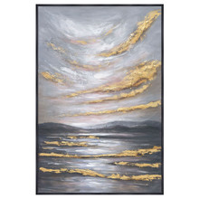 40x60 Sky Hand Painted Canvas, Gray/gold