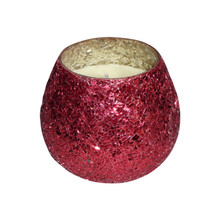 Candle On Red Crackled Glass 11oz