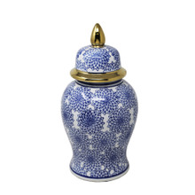 14" Jar W/dalhia Flower,blue & White