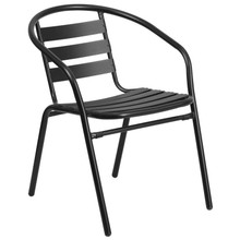 Black Metal Restaurant Stack Chair with Aluminum Slats