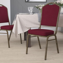 HERCULES Series Crown Back Stacking Banquet Chair in Burgundy Fabric - Gold Vein Frame [FLF-FD-C01-GOLDVEIN-3169-GG]