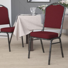 HERCULES Series Crown Back Stacking Banquet Chair in Burgundy Fabric - Silver Vein Frame [FLF-FD-C01-SILVERVEIN-3169-GG]