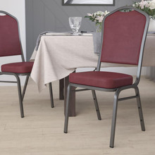 HERCULES Series Crown Back Stacking Banquet Chair in Burgundy Vinyl - Silver Vein Frame [FLF-FD-C01-SILVERVEIN-BURG-VY-GG]