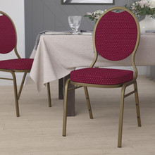 HERCULES Series Teardrop Back Stacking Banquet Chair in Burgundy Patterned Fabric - Gold Frame [FLF-FD-C04-ALLGOLD-2804-GG]