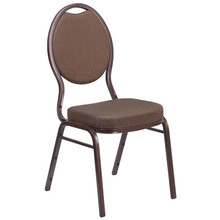Brown Patterned Teardrop Back Stacking Banquet Chair with Copper Vein Frame