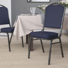 HERCULES Series Crown Back Stacking Banquet Chair in Navy Vinyl - Silver Vein Frame [FLF-FD-C01-SILVERVEIN-NY-VY-GG]