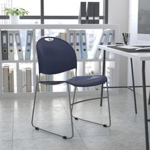 HERCULES Series 880 lb. Capacity Navy Ultra-Compact Stack Chair with Silver Powder Coated Frame [FLF-RUT-188-NY-GG]