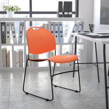 HERCULES Series 880 lb. Capacity Orange Ultra-Compact Stack Chair with Black Powder Coated Frame [FLF-RUT-188-OR-GG]