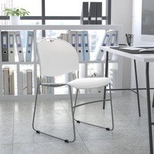 HERCULES Series 880 lb. Capacity White Ultra-Compact Stack Chair with Silver Powder Coated Frame [FLF-RUT-188-WH-GG]