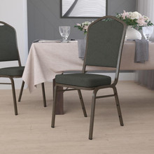 HERCULES Series Crown Back Stacking Banquet Chair in Green Patterned Fabric - Gold Vein Frame [FLF-FD-C01-GOLDVEIN-0640-GG]