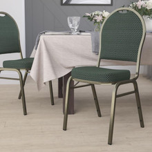 HERCULES Series Dome Back Stacking Banquet Chair in Green Patterned Fabric - Gold Vein Frame [FLF-FD-C03-GOLDVEIN-4003-GG]