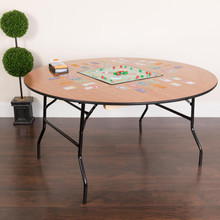 5-Foot Round Wood Folding Banquet Table with Clear Coated Finished Top [FLF-YT-WRFT60-TBL-GG]