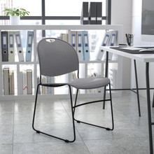 HERCULES Series 880 lb. Capacity Gray Ultra-Compact Stack Chair with Black Powder Coated Frame [FLF-RUT-188-GY-GG]