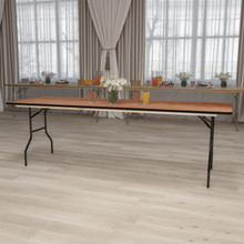 8-Foot Rectangular Wood Folding Banquet Table with Clear Coated Finished Top [FLF-YT-WTFT30X96-TBL-GG]